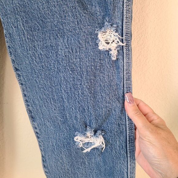 Levi's Wedgie Straight Jeans Sz 26 Button Fly Distressed 90s Retro Boho Logo - Picture 3 of 11